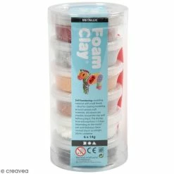 Tout neuf 🛒 Creativ Company Coffret Pâte à Modeler Assortiment Pâte à Modeler Autodurcissante Métallique Foam Clay - Multicolore - 6 Pcs 💯