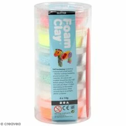 Budget 🧨 Creativ Company Coffret Pâte à Modeler Assortiment Pâte à Modeler Autodurcissante Foam Clay - Fluo Pailleté - 6 Pcs 👍